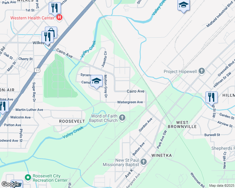 map of restaurants, bars, coffee shops, grocery stores, and more near 5533 Cairo Avenue in Birmingham