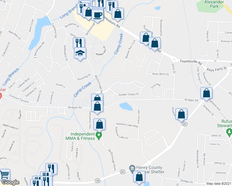 map of restaurants, bars, coffee shops, grocery stores, and more near 570 Amber Chase Drive in McDonough