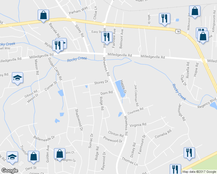 map of restaurants, bars, coffee shops, grocery stores, and more near 2333 Wheeless Road in Augusta