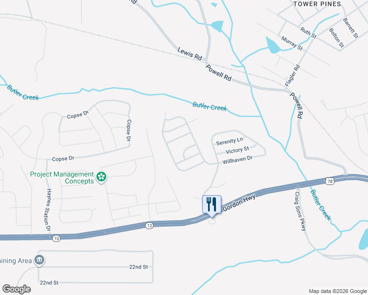 map of restaurants, bars, coffee shops, grocery stores, and more near 3009 Burgess Street in Grovetown