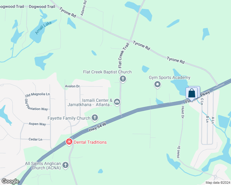 map of restaurants, bars, coffee shops, grocery stores, and more near 134 Flat Creek Trail in Fayetteville