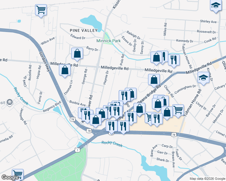 map of restaurants, bars, coffee shops, grocery stores, and more near 1930 Harrison Road in Augusta