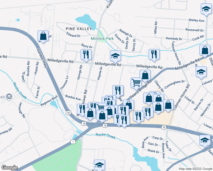 map of restaurants, bars, coffee shops, grocery stores, and more near 1930 Harrison Road in Augusta