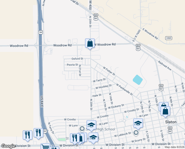 map of restaurants, bars, coffee shops, grocery stores, and more near 801-899 N 17th St in Slaton