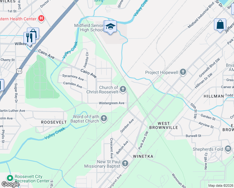 map of restaurants, bars, coffee shops, grocery stores, and more near 5409 Cairo Avenue in Birmingham
