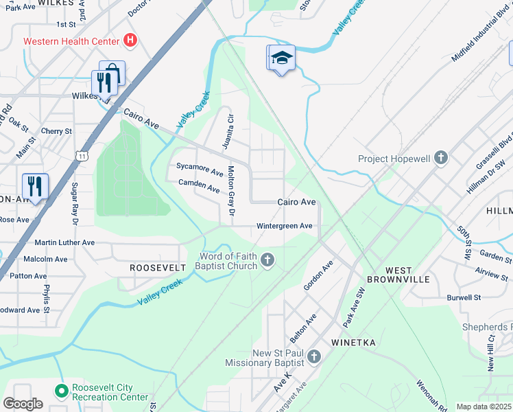 map of restaurants, bars, coffee shops, grocery stores, and more near 5533 Cairo Avenue in Birmingham