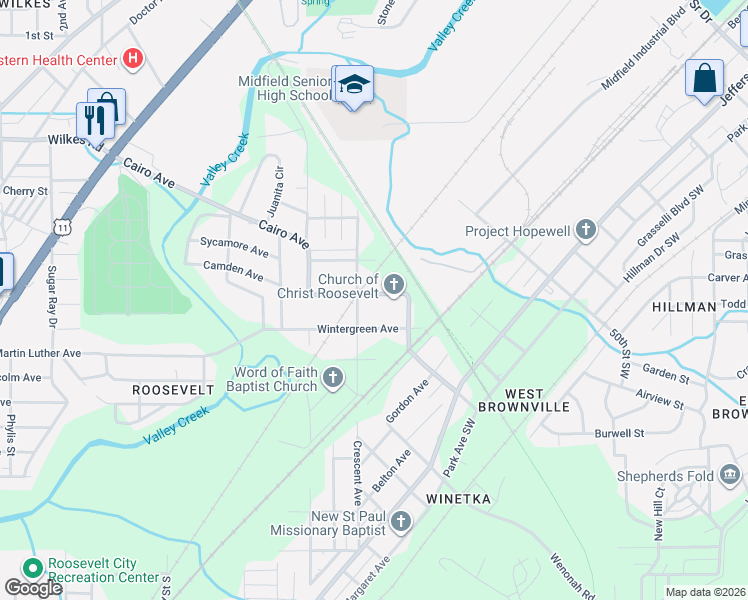map of restaurants, bars, coffee shops, grocery stores, and more near 5409 Cairo Avenue in Birmingham