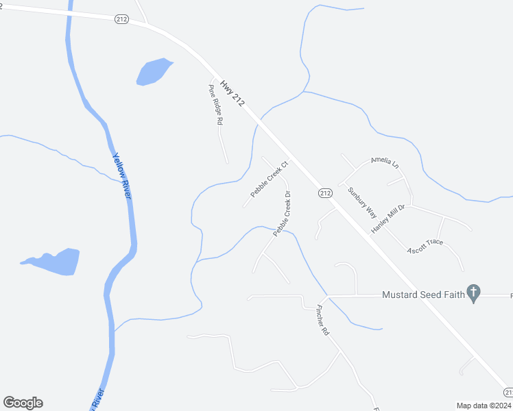 map of restaurants, bars, coffee shops, grocery stores, and more near 125 Pebble Creek Court in Covington