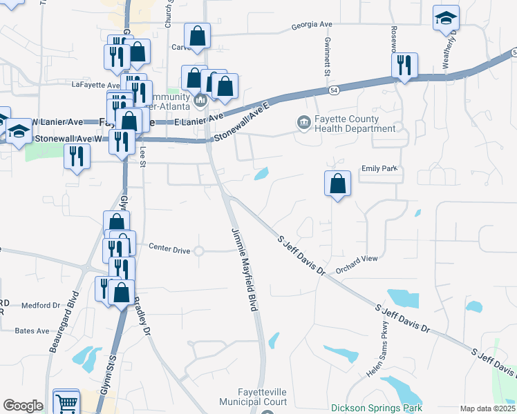 map of restaurants, bars, coffee shops, grocery stores, and more near 90 Meadowbrook Court in Fayetteville