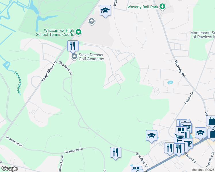map of restaurants, bars, coffee shops, grocery stores, and more near 744 Pinehurst Lane in Pawleys Island