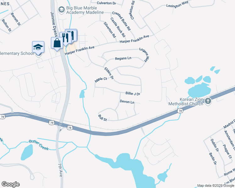 map of restaurants, bars, coffee shops, grocery stores, and more near 5003 Charlie Drive in Augusta
