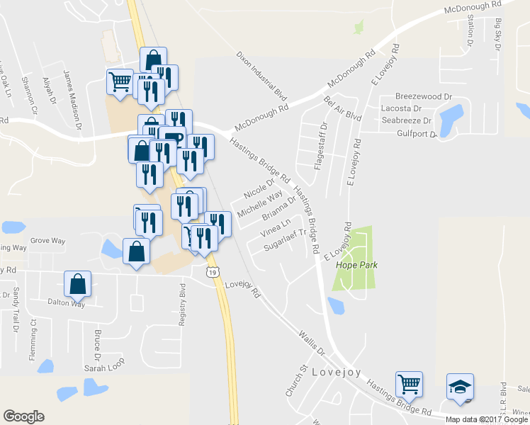 map of restaurants, bars, coffee shops, grocery stores, and more near 2438 Brianna Drive in Hampton