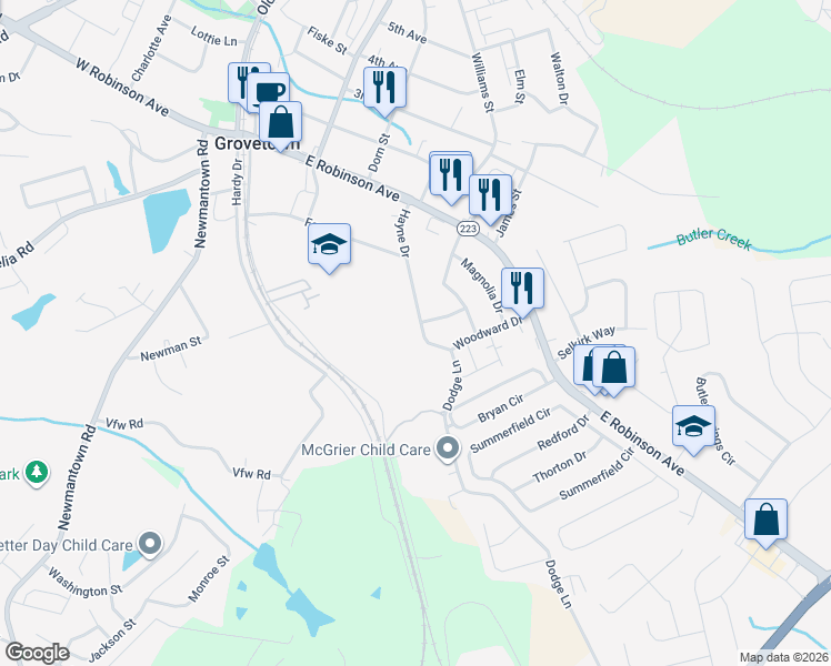 map of restaurants, bars, coffee shops, grocery stores, and more near 302 Hayne Drive in Grovetown