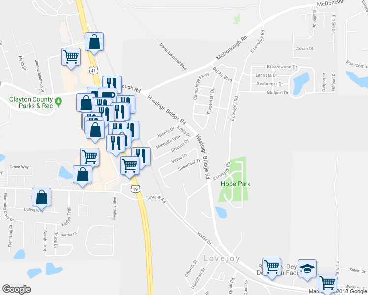 map of restaurants, bars, coffee shops, grocery stores, and more near 2465 Brianna Drive in Hampton