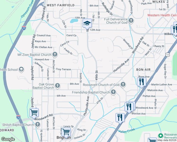 map of restaurants, bars, coffee shops, grocery stores, and more near 1538 Watts Street in Brighton