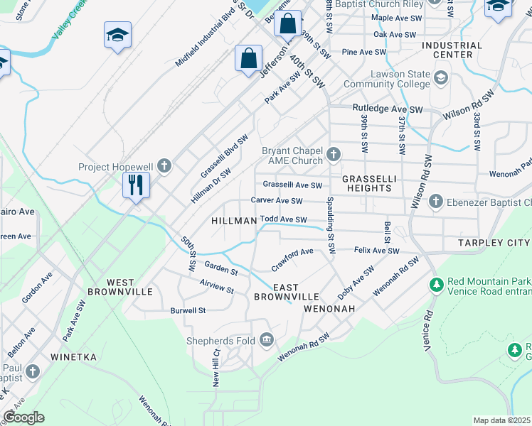 map of restaurants, bars, coffee shops, grocery stores, and more near 4417 Todd Avenue Southwest in Birmingham