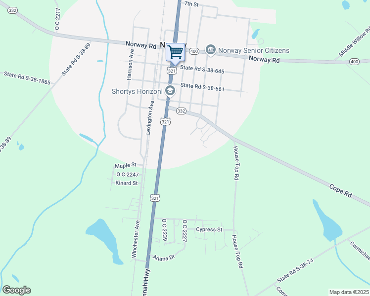 map of restaurants, bars, coffee shops, grocery stores, and more near 2750 Cope Road in Norway