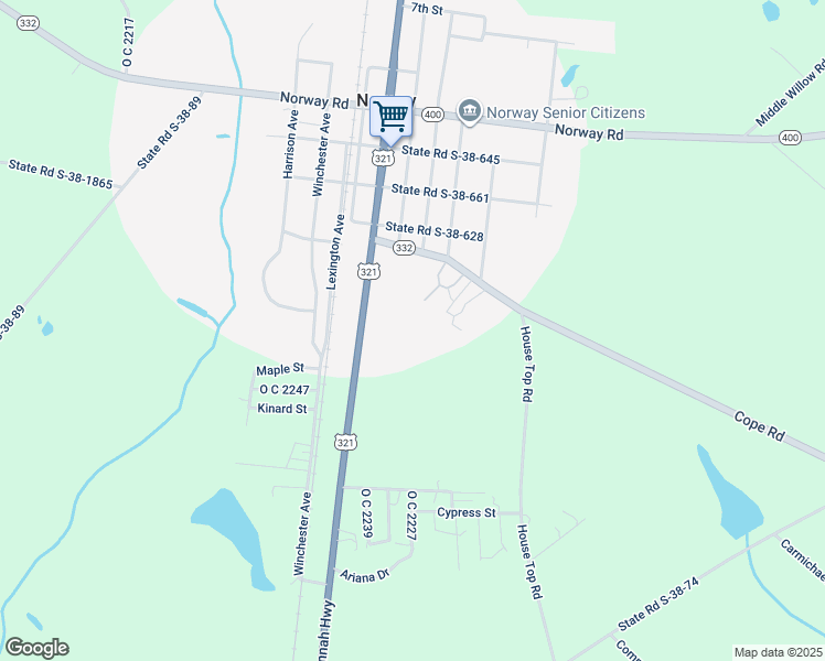 map of restaurants, bars, coffee shops, grocery stores, and more near 2750 Cope Road in Norway