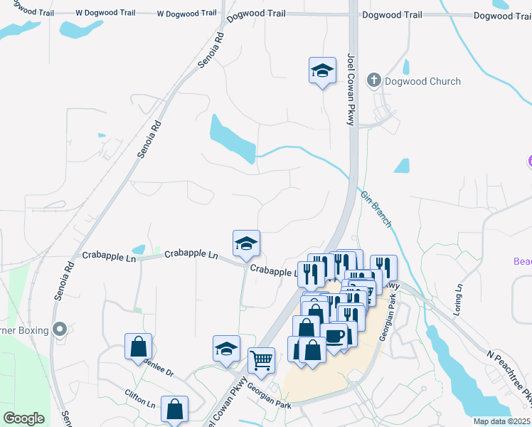 map of restaurants, bars, coffee shops, grocery stores, and more near 201 Kelvington Way in Peachtree City