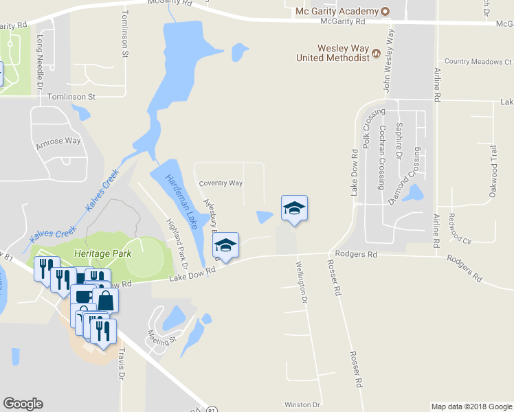 map of restaurants, bars, coffee shops, grocery stores, and more near 292 Aylesbury Boulevard in McDonough