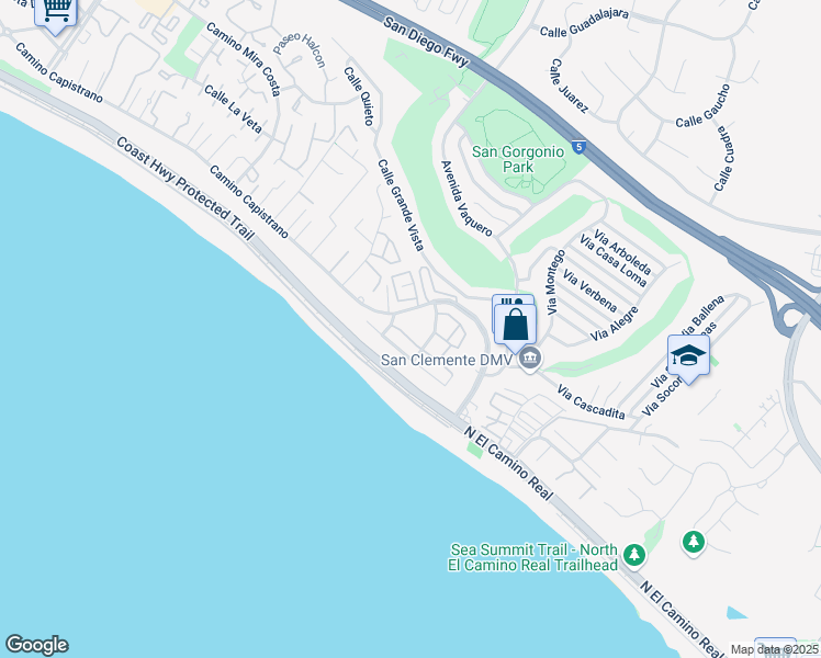 map of restaurants, bars, coffee shops, grocery stores, and more near 113 Via Breve in San Clemente