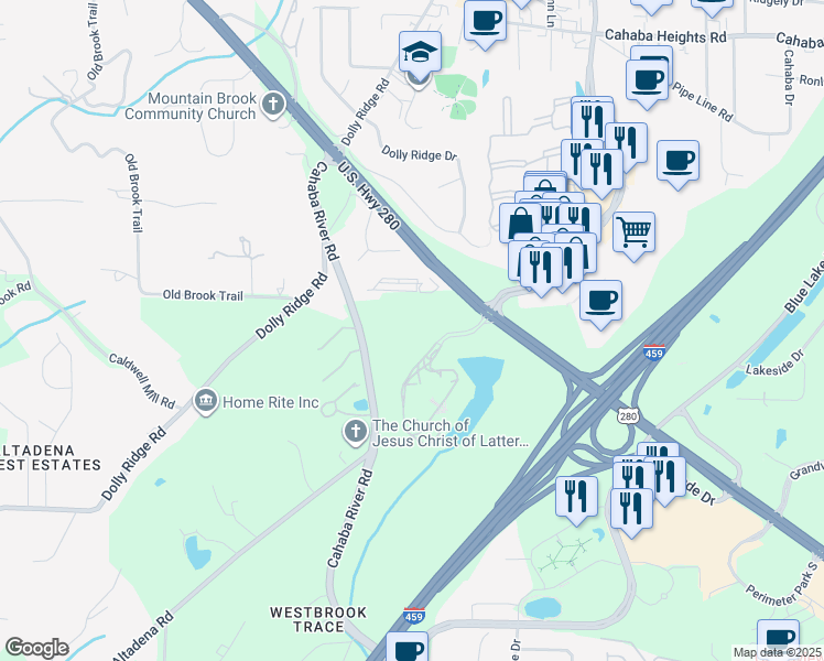 map of restaurants, bars, coffee shops, grocery stores, and more near 3060 U.S. 280 in Birmingham