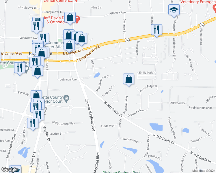 map of restaurants, bars, coffee shops, grocery stores, and more near 140 Hunters Lane in Fayetteville
