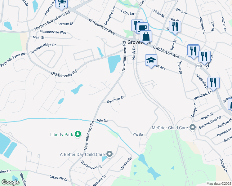 map of restaurants, bars, coffee shops, grocery stores, and more near 1010 Newman Street in Grovetown