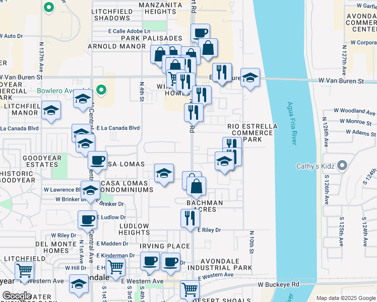 map of restaurants, bars, coffee shops, grocery stores, and more near 1110 North Dysart Road in Avondale