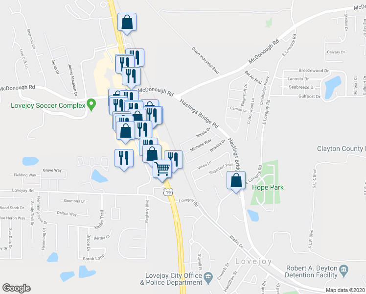 map of restaurants, bars, coffee shops, grocery stores, and more near 2326 Nicole Drive in Hampton