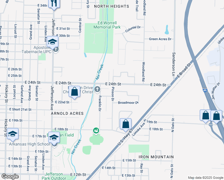 map of restaurants, bars, coffee shops, grocery stores, and more near 2001-2099 East 23rd Street in Texarkana