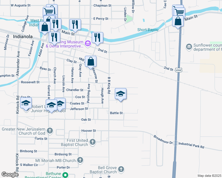 map of restaurants, bars, coffee shops, grocery stores, and more near 900-916 Gentry Street in Indianola