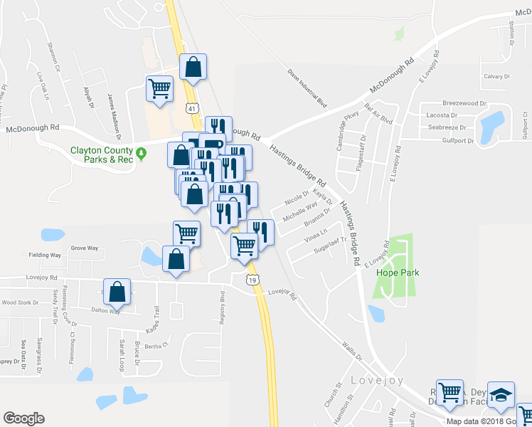 map of restaurants, bars, coffee shops, grocery stores, and more near 2339 Brianna Drive in Hampton
