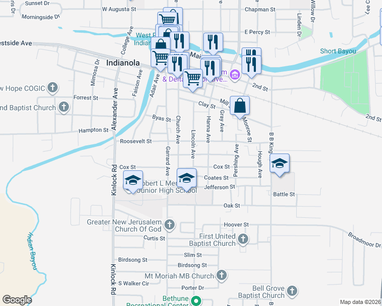 map of restaurants, bars, coffee shops, grocery stores, and more near 600-698 Lincoln Ave in Indianola