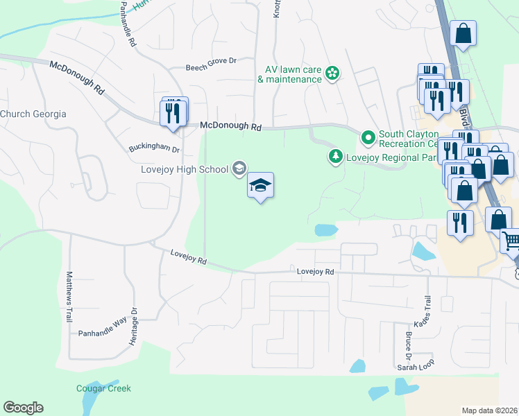 map of restaurants, bars, coffee shops, grocery stores, and more near 1587 McDonough Road in Hampton