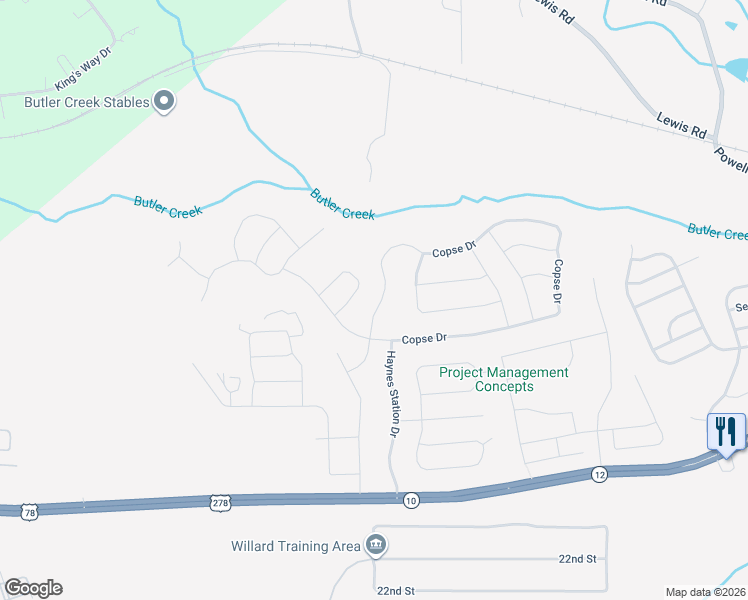 map of restaurants, bars, coffee shops, grocery stores, and more near 5428 Copse Drive in Augusta