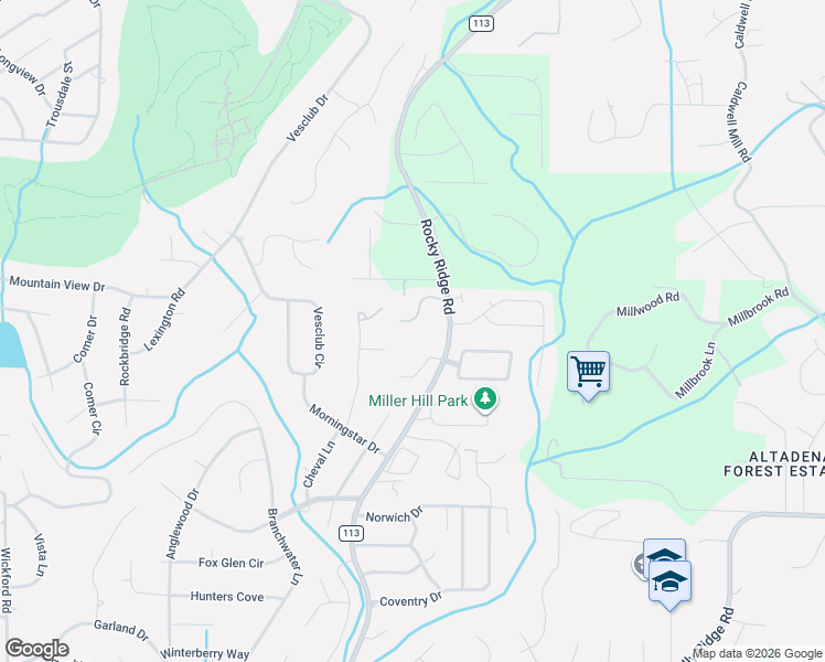 map of restaurants, bars, coffee shops, grocery stores, and more near 3313 Circle Hill Road in Vestavia Hills