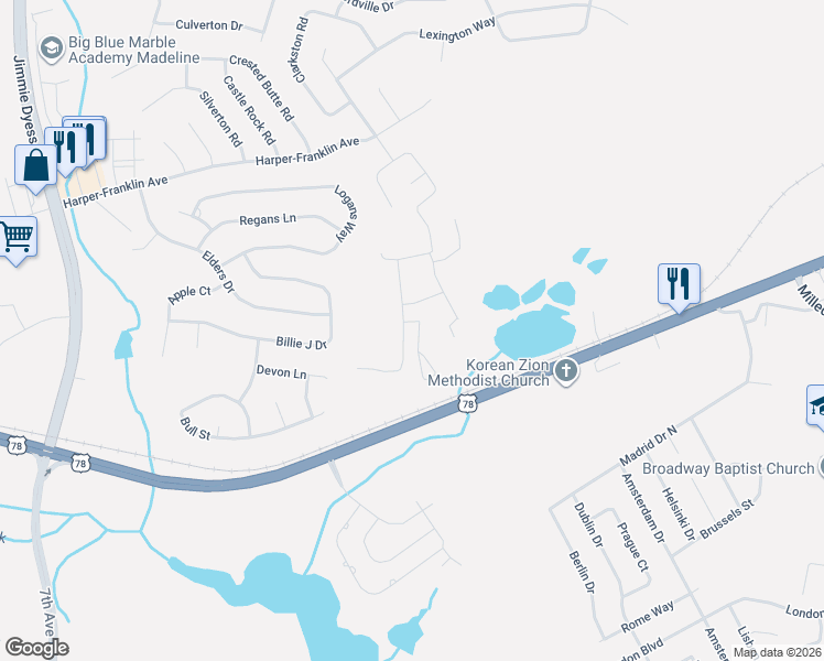 map of restaurants, bars, coffee shops, grocery stores, and more near 4059 Cottingham Way in Augusta