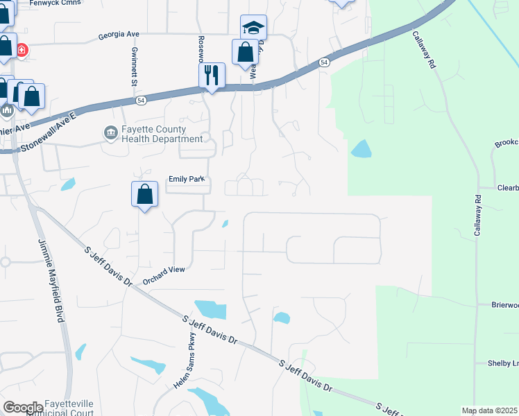 map of restaurants, bars, coffee shops, grocery stores, and more near 390 Virginia Highlands in Fayetteville