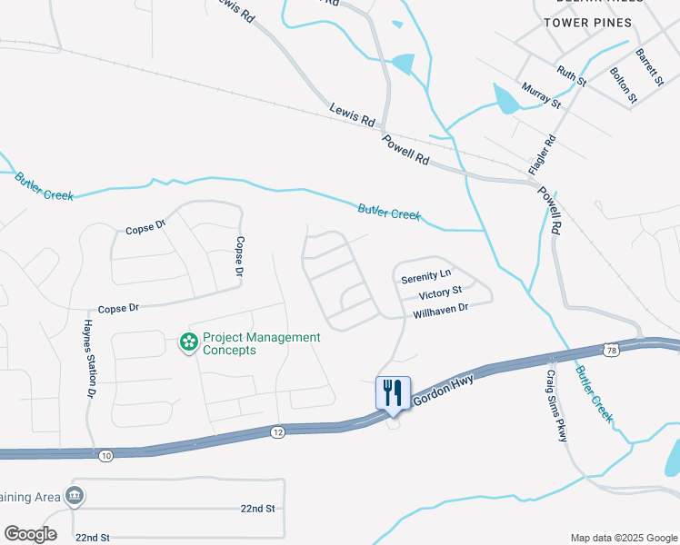 map of restaurants, bars, coffee shops, grocery stores, and more near 3108 Theodore Street in Augusta