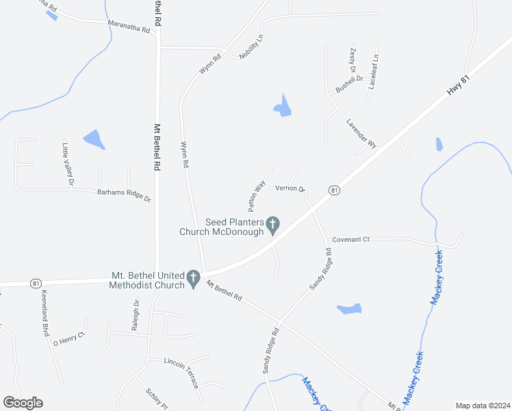 map of restaurants, bars, coffee shops, grocery stores, and more near 1112 Patton Way in McDonough