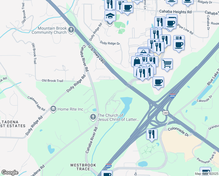 map of restaurants, bars, coffee shops, grocery stores, and more near 3171 U.S. 280 in Birmingham