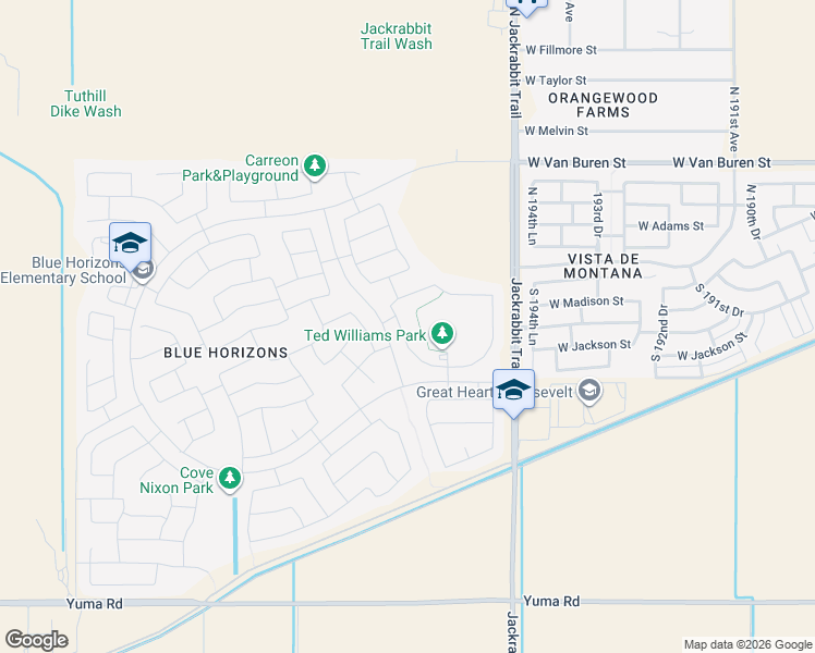 map of restaurants, bars, coffee shops, grocery stores, and more near 19721 West Morning Glory Street in Buckeye