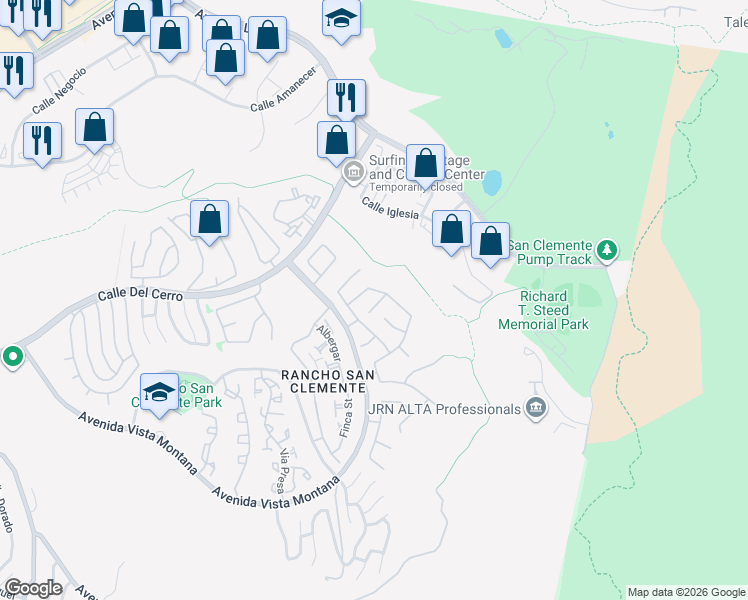 map of restaurants, bars, coffee shops, grocery stores, and more near 803 Futura in San Clemente