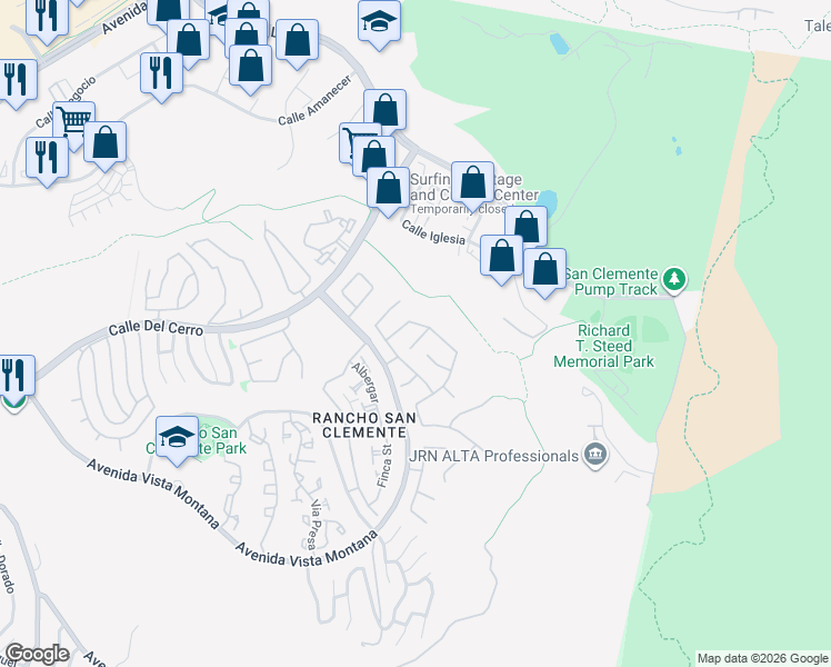 map of restaurants, bars, coffee shops, grocery stores, and more near 803 Futura in San Clemente