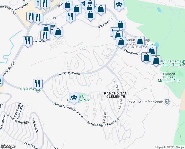 map of restaurants, bars, coffee shops, grocery stores, and more near 1213 Via Visalia in San Clemente