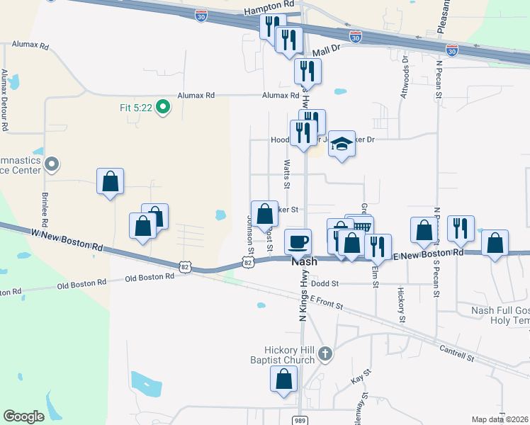 map of restaurants, bars, coffee shops, grocery stores, and more near 319 Post Street in Nash