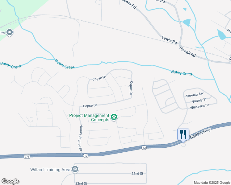 map of restaurants, bars, coffee shops, grocery stores, and more near 6022 Clifford Street in Grovetown