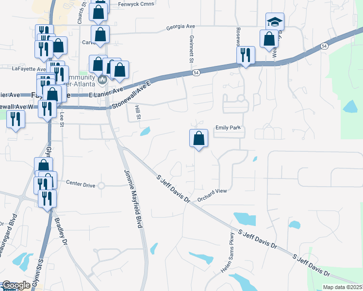 map of restaurants, bars, coffee shops, grocery stores, and more near 195 Meadowbrook Court in Fayetteville