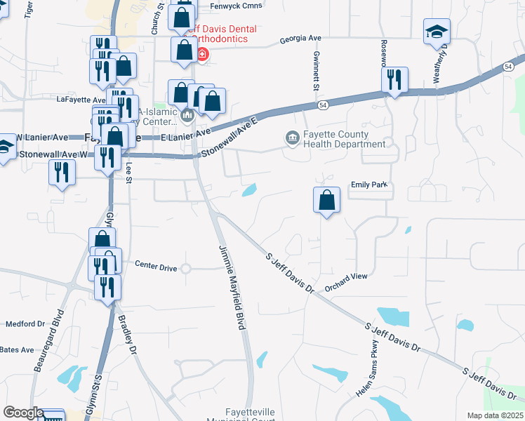 map of restaurants, bars, coffee shops, grocery stores, and more near 135 Meadowbrook Court in Fayetteville
